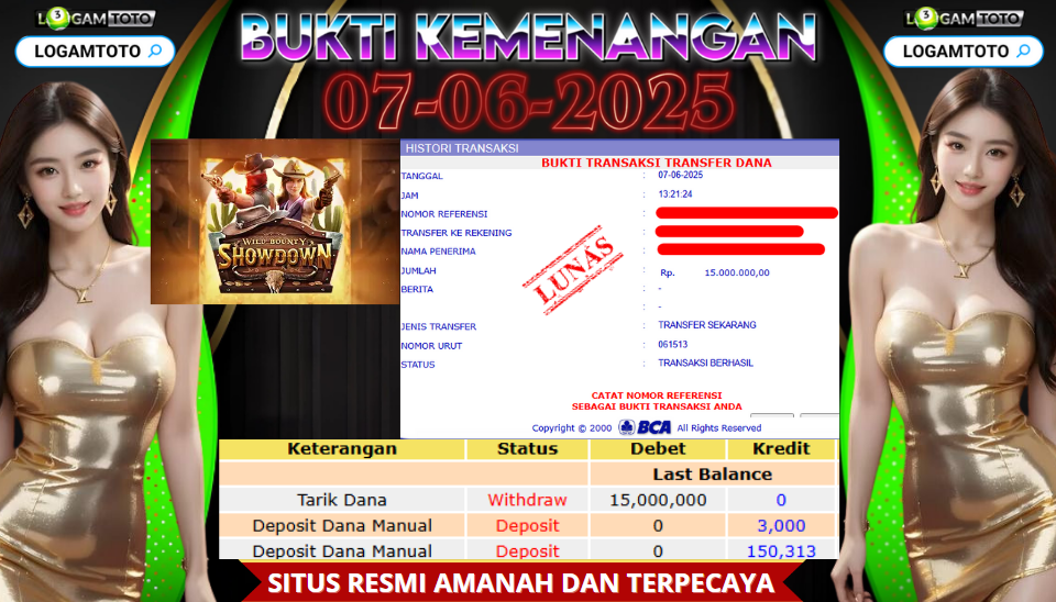 SELAMAT KEPADA MEMBER SETIA LOGAMTOTO BERHASIL JACKPOT DI PERMAINAN SLOT WILD BOUNTY SHOWDOWN